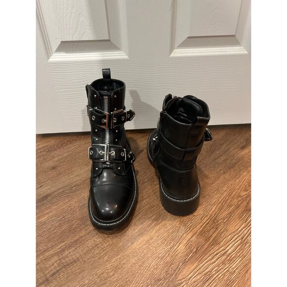 iver Island Black Buckle Biker Combat Boots Women's Size 7 - Picture 4 of 9